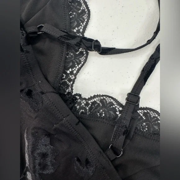 Madden Girl Black Velvet Babydoll Cami Lace Floral Y2K Whimsigoth Romantic XL - Picture 7 of 10